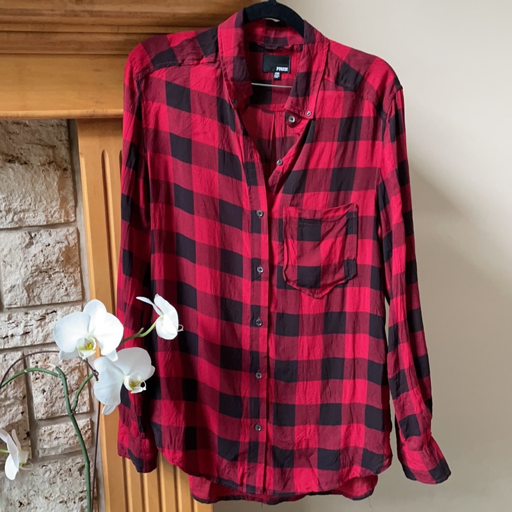 Aritizia Wilfred Free Red and Black Plaid Blouse